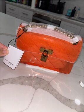 Kurt Geiger Orange Quilted Clear PVC Shoulder Bag with Gold Hardware